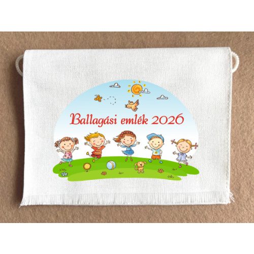 Gyerekek,  piros felirattal, fehér színű vászon ballagó tarisznya (más alapanyag is választható) 