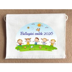   Gyerekek,  kék felirattal, fehér színű vászon ballagó tarisznya (más alapanyag is választható) 