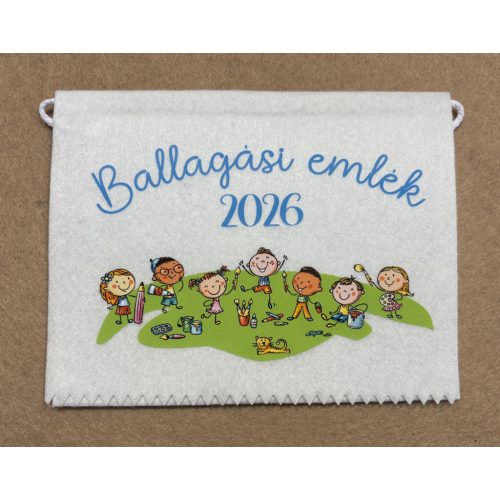 Fehér filc tarisznya rajzolós mintával kék felirattal