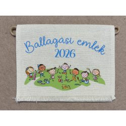 Fehér vászontarisznya rajzolós mintával kék felirattal