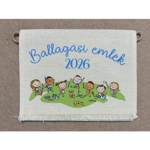 Fehér vászontarisznya rajzolós mintával kék felirattal