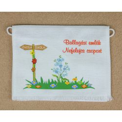   Nefelejcs csoport sarokmotívummal fehér színű vászon ballagó tarisznya 