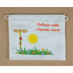   Napocska csoport sarokmotívummal fehér színű vászon ballagó tarisznya 